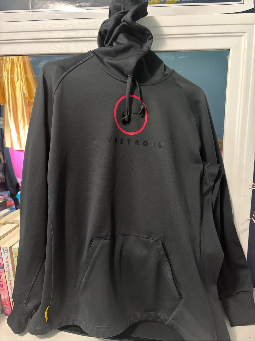 Nike Black Livestrong Zip-Up Hoodie with Red Ring Detail